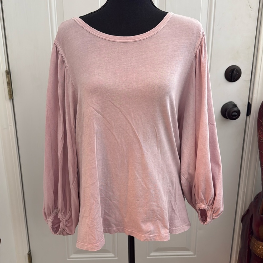 Universal Thread Womens Dusty Pink Lilac Puff Balloon Sleeve Cotton Top Medium - Picture 3 of 15